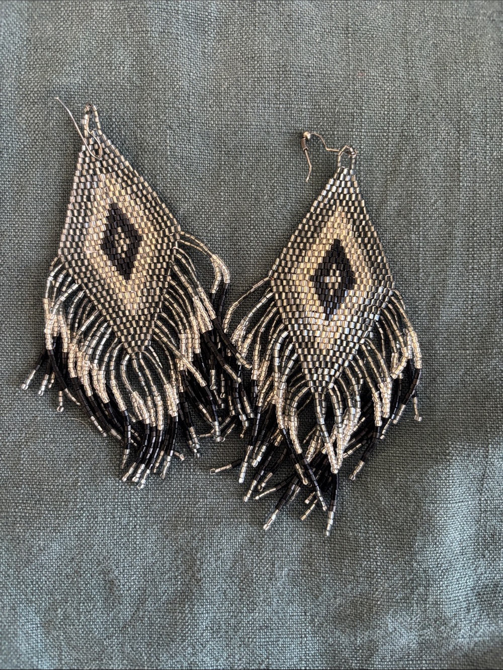 Noonday Collection Black and Silver Beaded Fringe Earrings